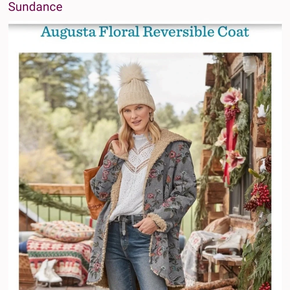 SUNDANCE Sherpa Reversible Augusta Floral Coat